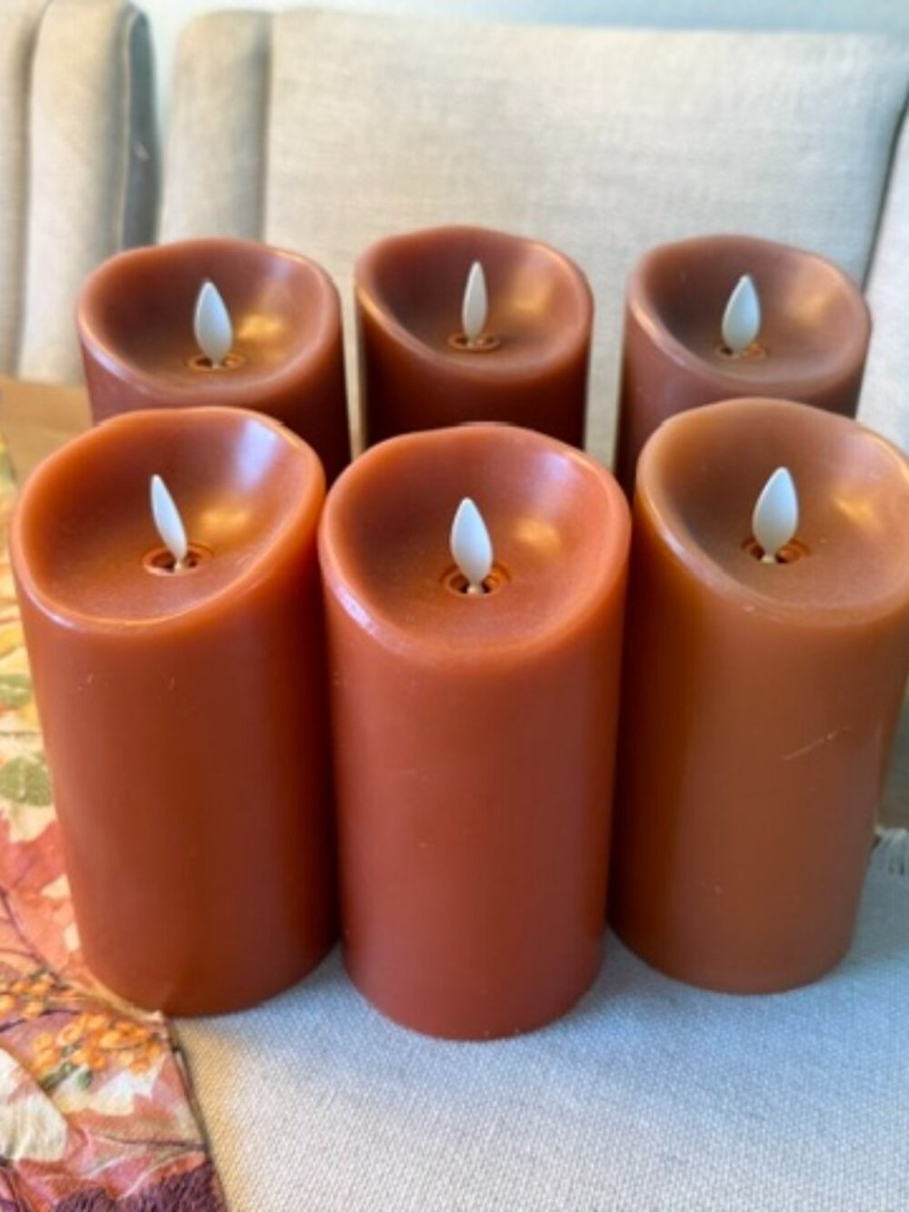 LUMINARA FLAMELESS LED ORANGE PILLAR CANDLES-6 SET